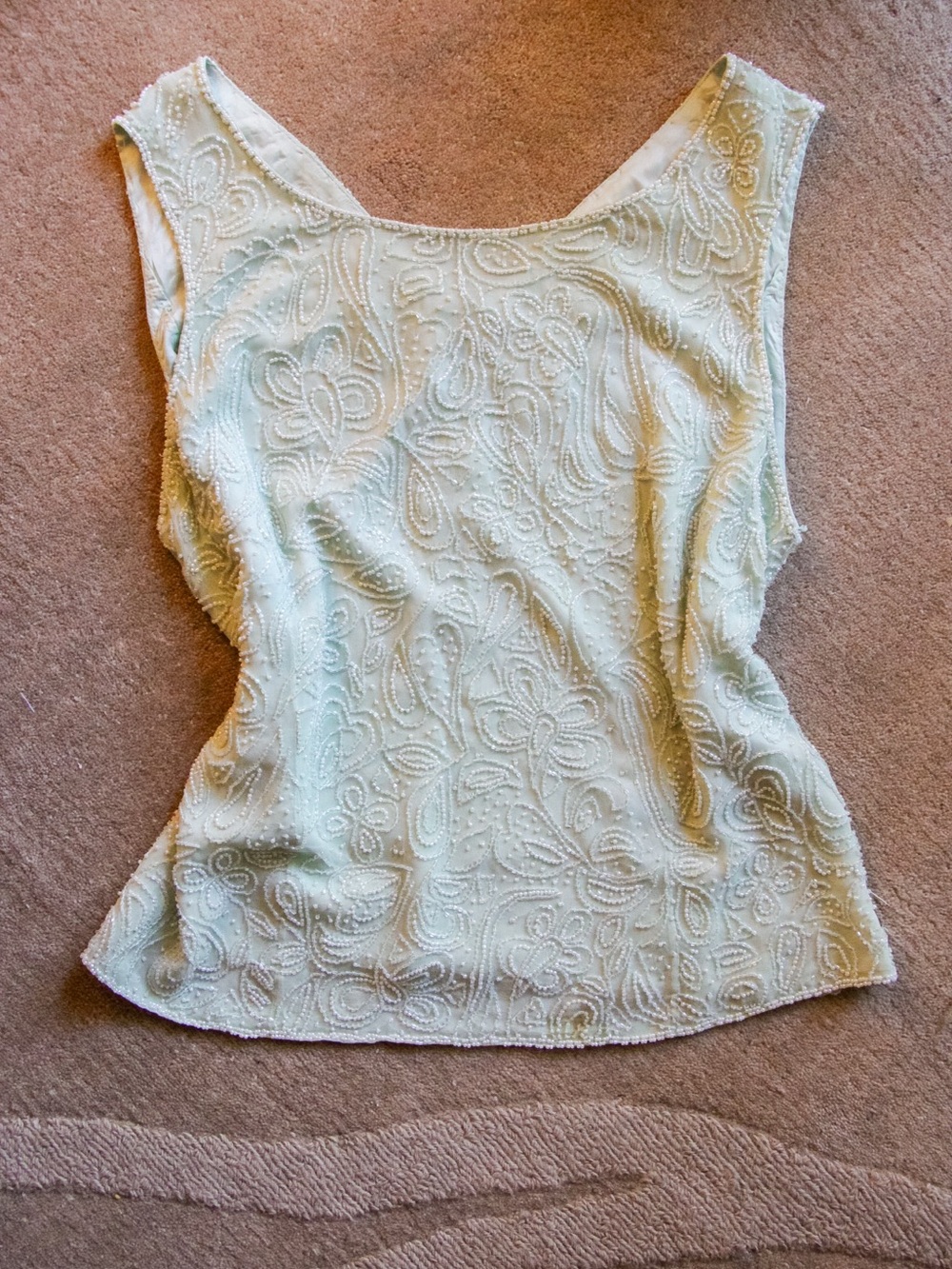 Vintage Beaded Scoop Neck Sleeveless Top - mint green